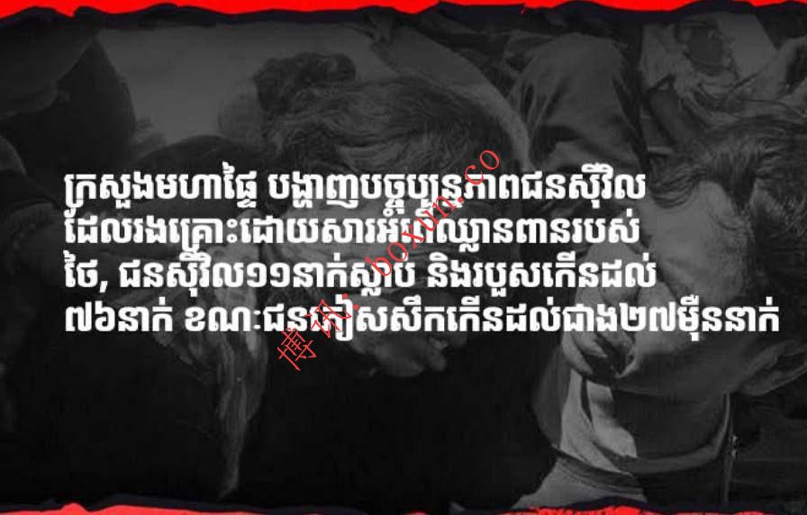 泰柬边境冲突升级：柬埔寨平民死伤增至87人 逾27万民众被迫撤离